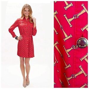 ELIZABETH MCKAY dress‎ red long sleeve silk horse bit shirt 0